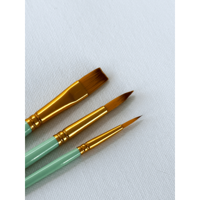 Набор профессиональных нейлоновых кисточек 3 шт мятные с позолотой BR301
