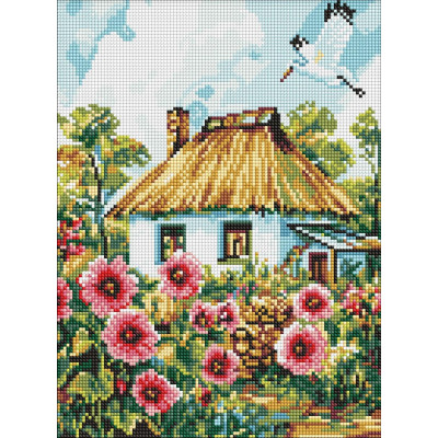 Алмазна мозаїка Мальви біля хати Ідейка 30 х 40 AMO8266