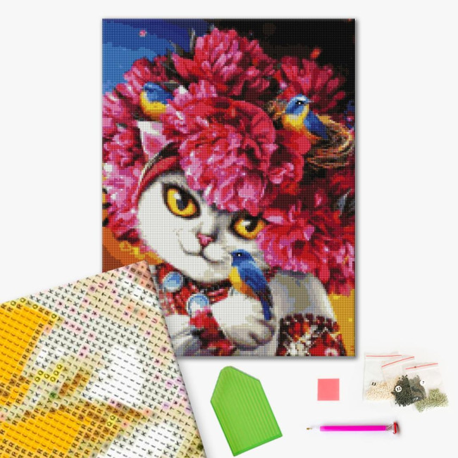 Алмазная мозаика Цветущая кошка Марианна Пащук  40 х 50 Brushme DBS1035