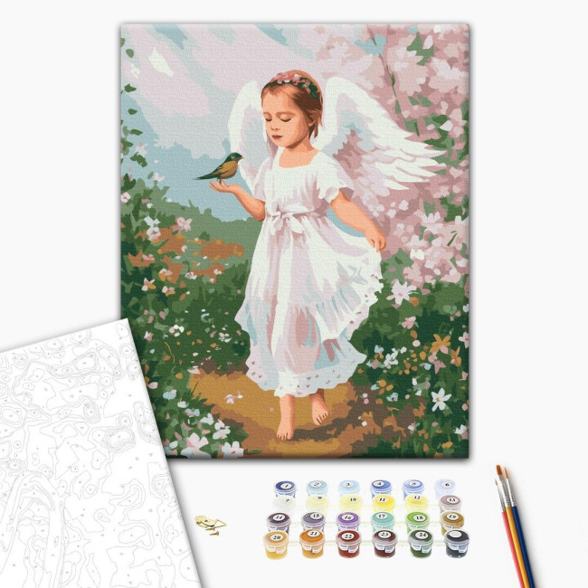 Картина за номерами Ангелятко з пташкою  40 х 50 Brushme  BS53707