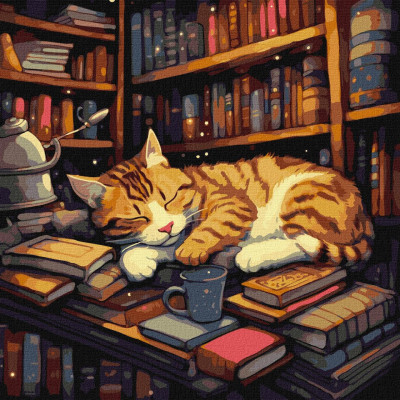 Картина за номерами Пухнастий книголюб  Ідейка 40 х 40 KHO6505