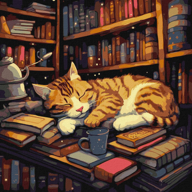 Картина за номерами Пухнастий книголюб  Ідейка 40 х 40 KHO6505